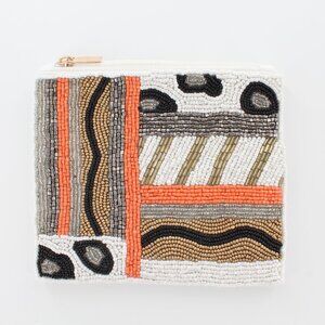 New KAY LEE NY Beaded White Animal Print Coin Purse/Makeup Bag ❤️Made in India❤️